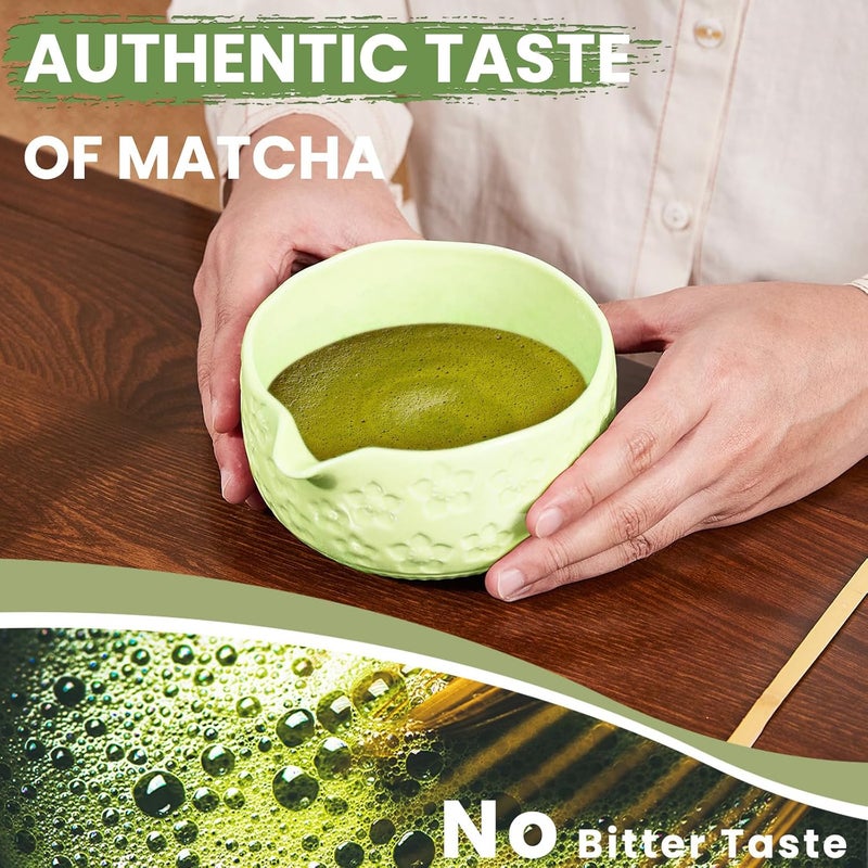 RANERANE Matcha Whisk Set, Sakura Green Ceramic Matcha Set Includes Matcha Bowl, Matcha Whisk (Chasen) and Holder, Sifter, Bamboo Scoop & Spoon - 6 Pcs Matcha Kit for Matcha Lovers - Image 5